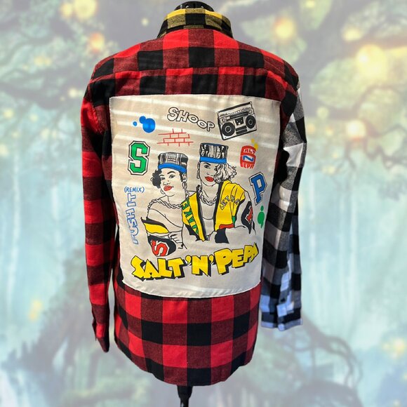 Salt-N-Pepa Upcycled Flannel | Oversized Women’s Streetwear | OOAK - Picture 2 of 5